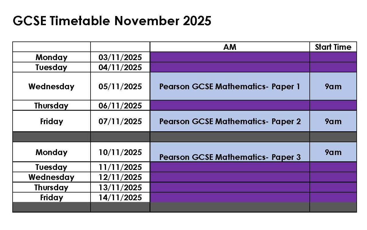 GCSE Timetable November 2025